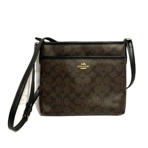 Coach Brown/Black Signature Coated Canvas and Leather Messenger Bag purse - Picture 1 of 12